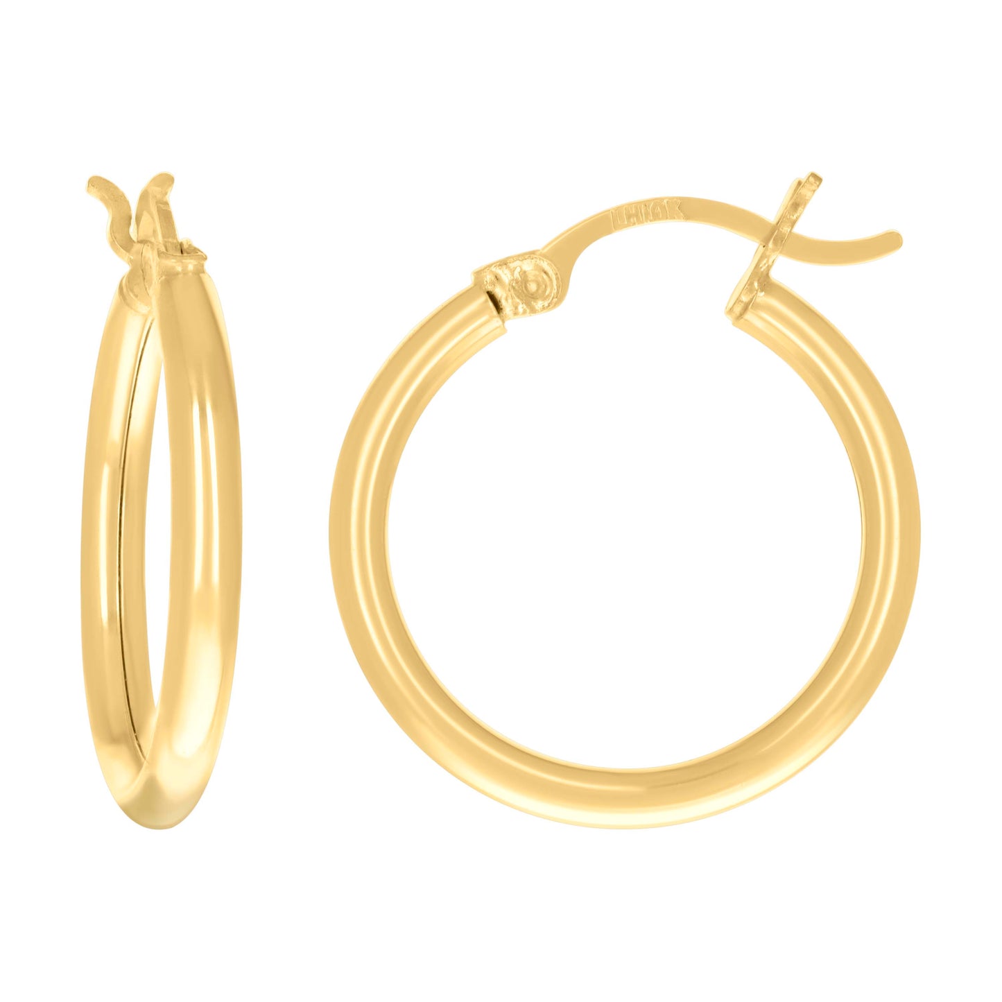 14K Yellow Gold Womens Plain Round Tube Hoop Earrings 2mm