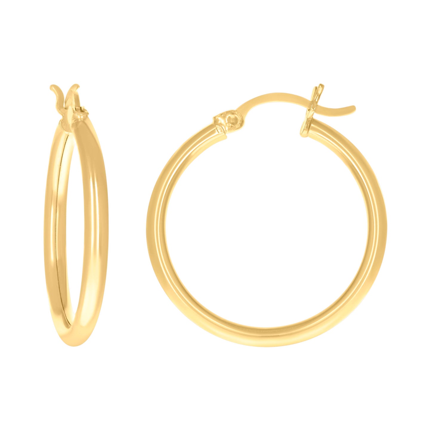 14K Yellow Gold Womens Plain Round Tube Hoop Earrings 2mm