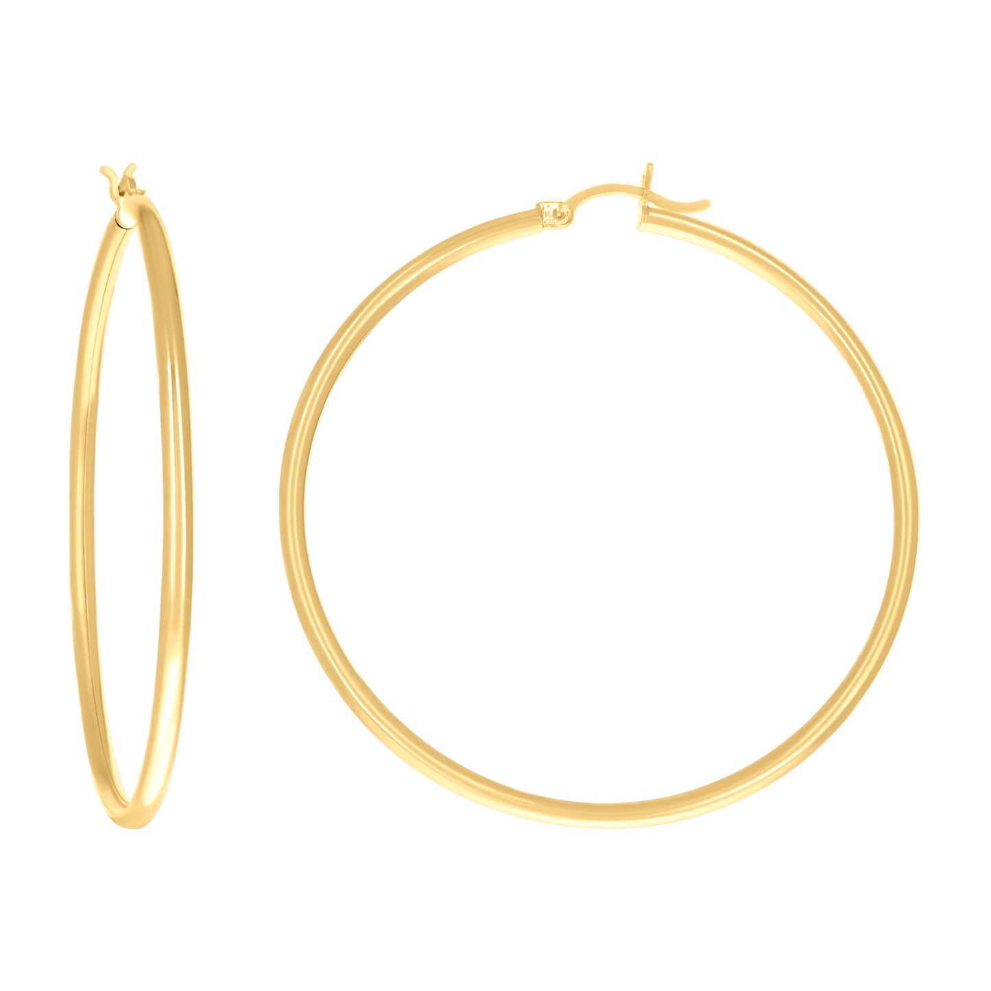 14K Yellow Gold Womens Plain Round Tube Hoop Earrings 2mm