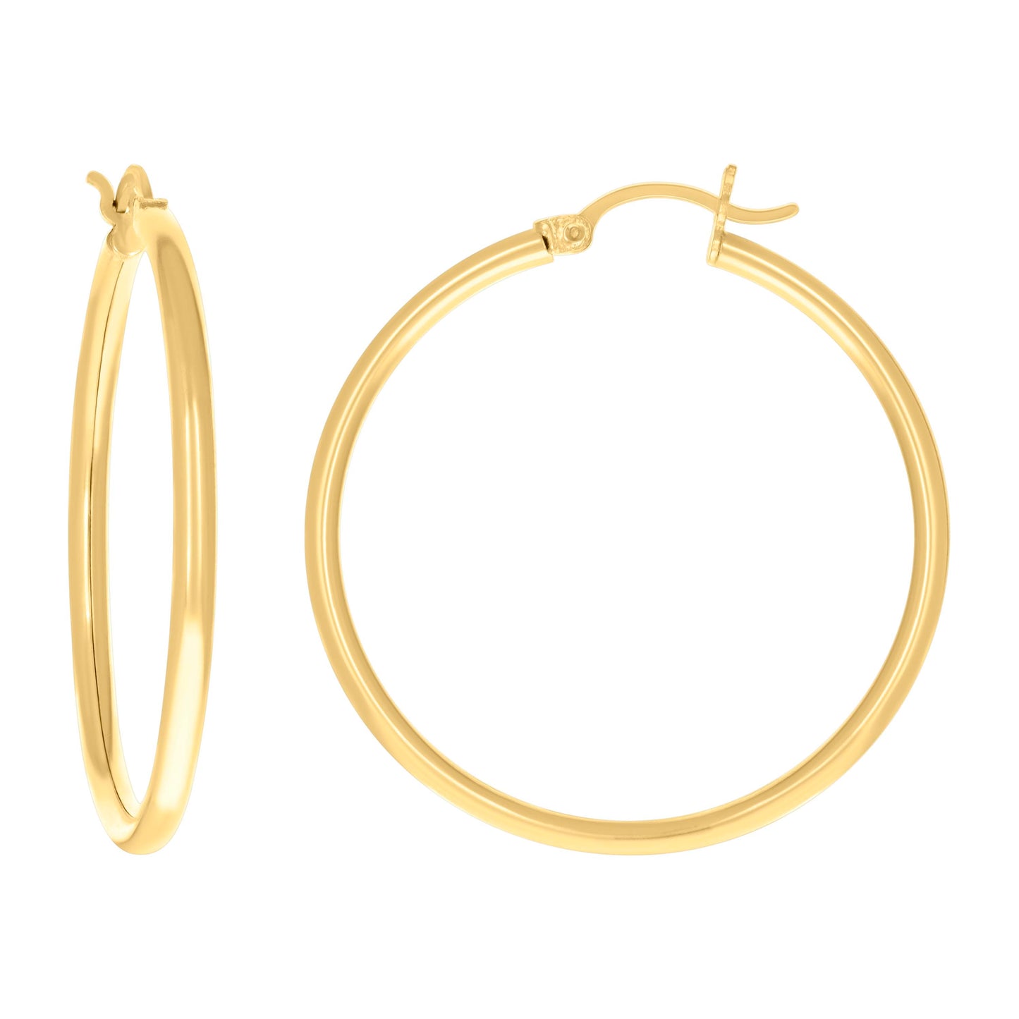 14K Yellow Gold Womens Plain Round Tube Hoop Earrings 2mm