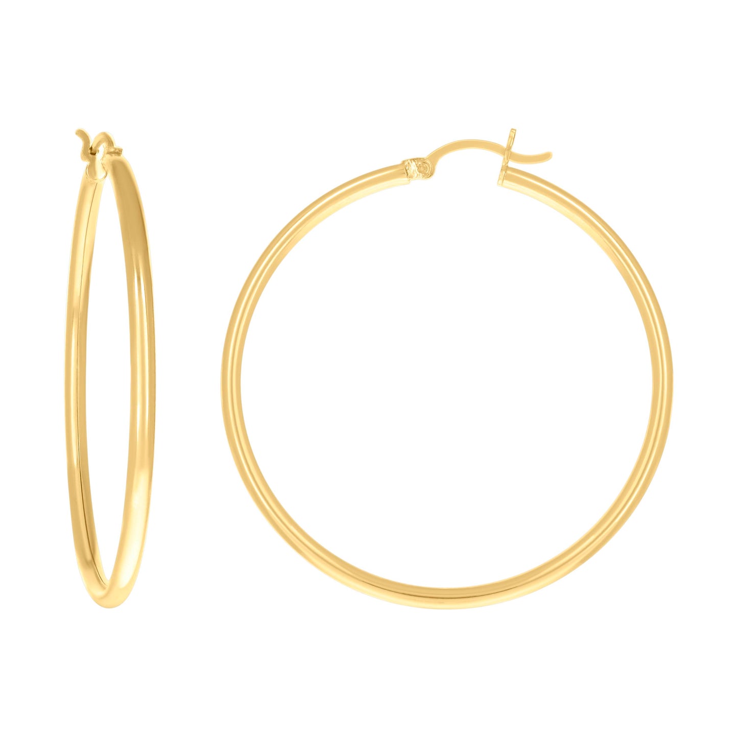 14K Yellow Gold Womens Plain Round Tube Hoop Earrings 2mm