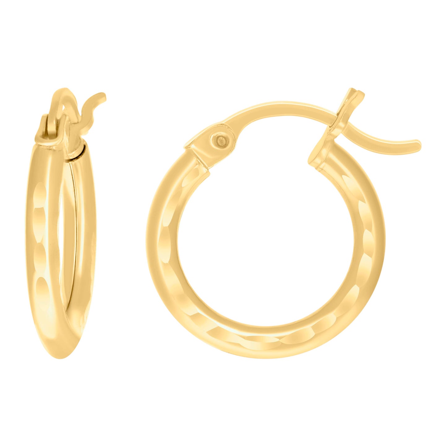 14K Yellow Gold Womens Diamond-cut Round Tube Hoop Earrings 2mm