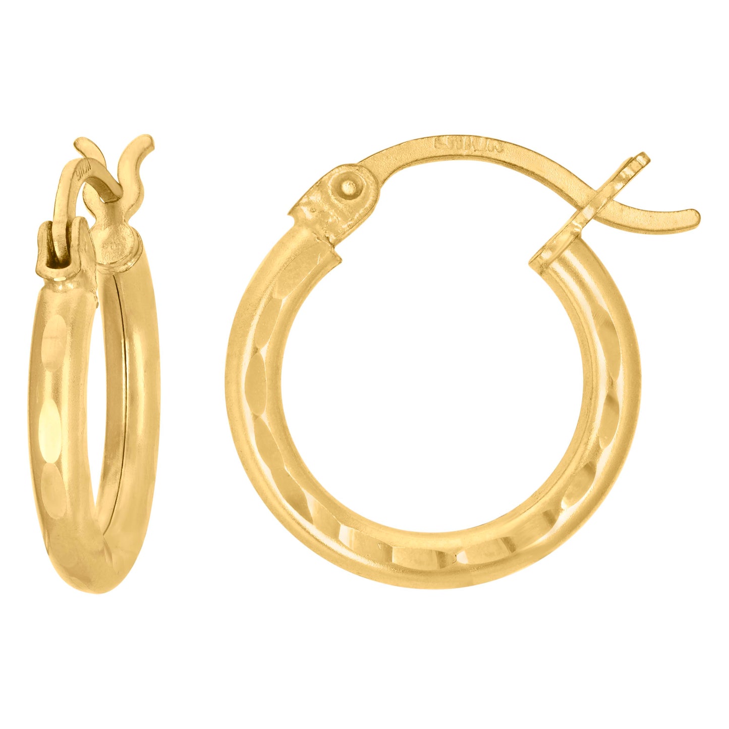 14K Yellow Gold Womens Diamond-cut Round Tube Hoop Earrings 2mm