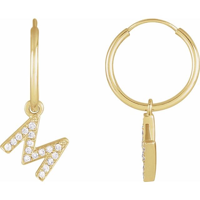 14K Yellow Or White Gold Round Hinged Polished Natural Diamond Initial C Hoop Earring