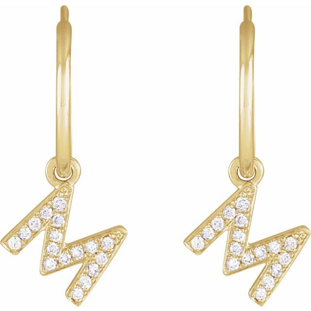 14K Yellow Or White Gold Round Hinged Polished Natural Diamond Initial C Hoop Earring