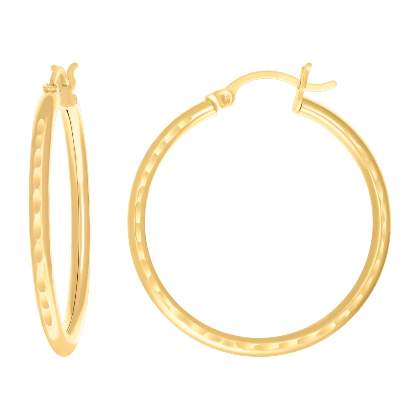 14K Yellow Gold Womens Diamond-cut Round Tube Hoop Earrings 2mm