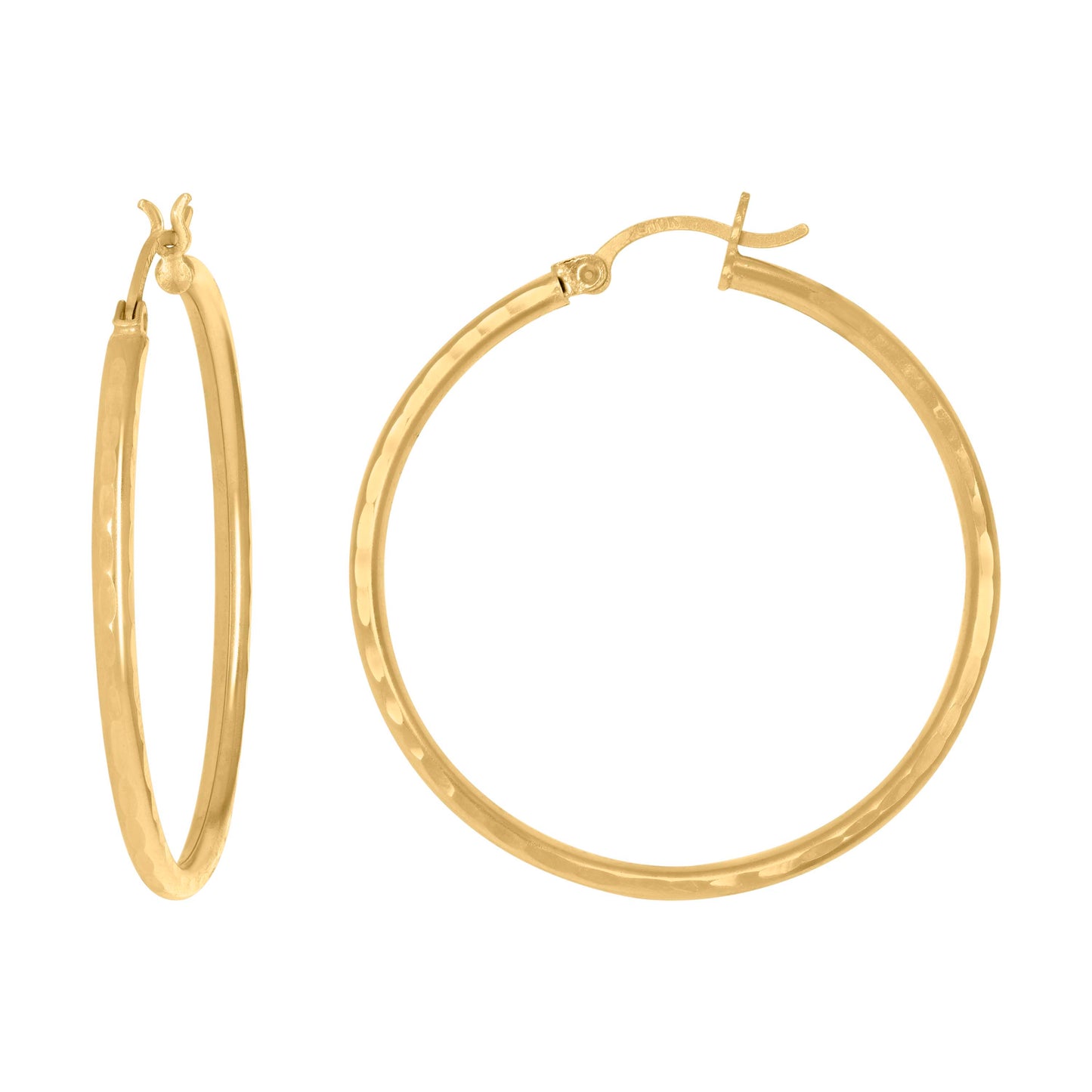 14K Yellow Gold Womens Diamond-cut Round Tube Hoop Earrings 2mm
