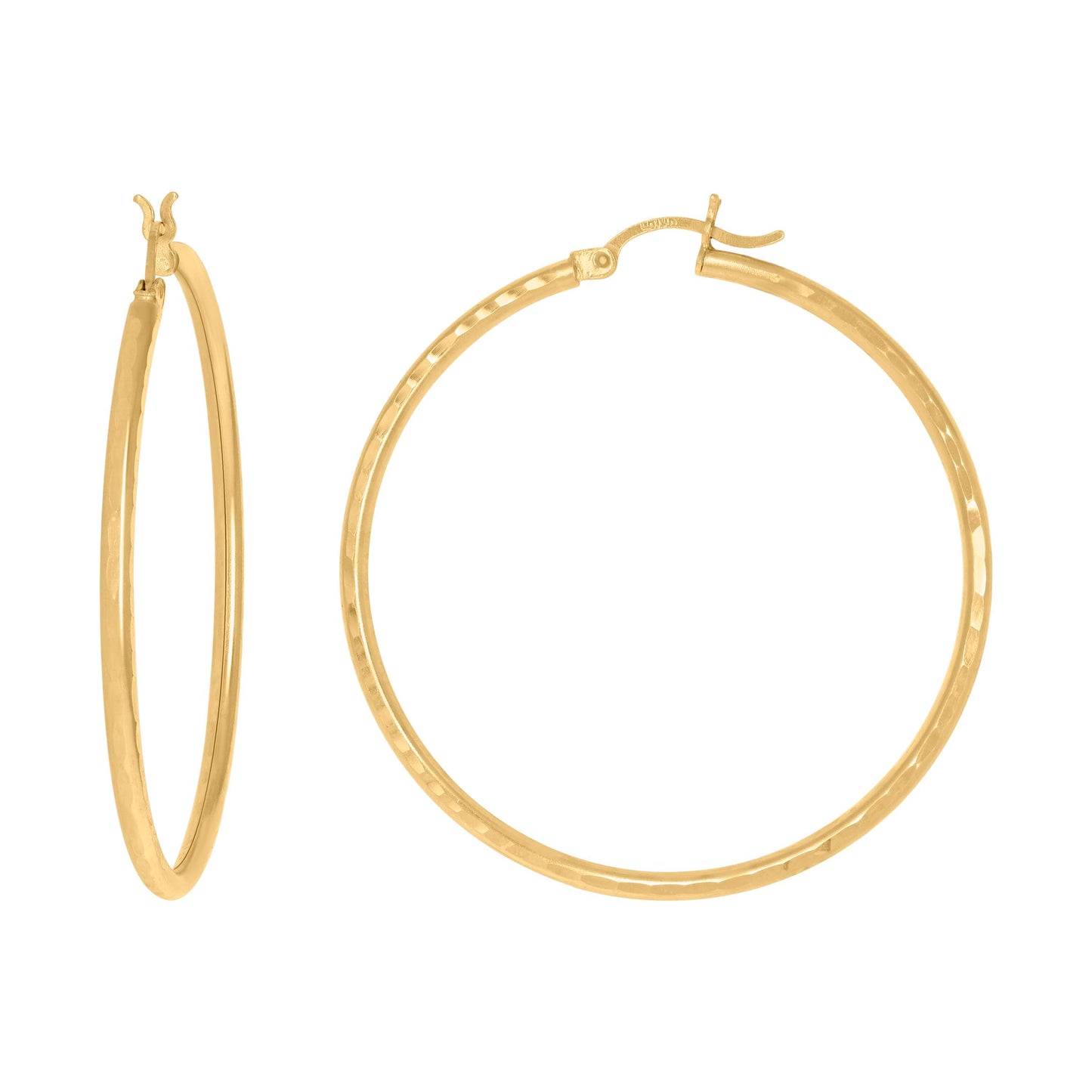 14K Yellow Gold Womens Diamond-cut Round Tube Hoop Earrings 2mm