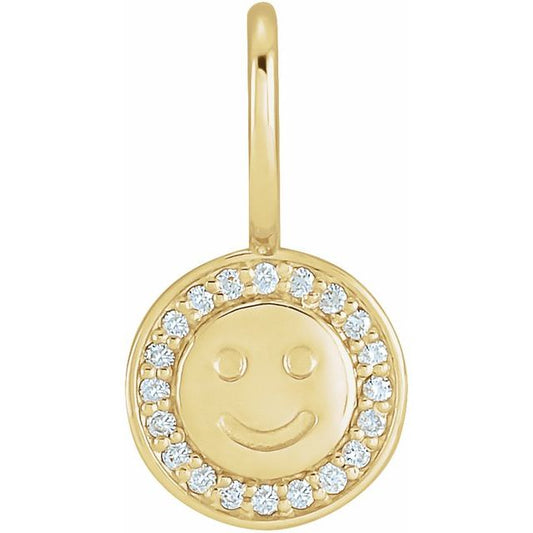 14K Yellow Gold Round  .8Mm I1, G-H Polished .04 Ctw Natural Diamond Smiley Face Charm/Pendant