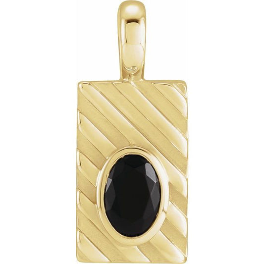 14K Yellow Gold Or Sterling Silver Oval  6 X 4 Mm Polished Black Onyx Mens Pendant