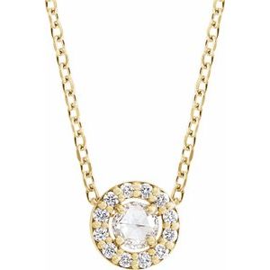 14K Yellow Gold Round 3Mm G-H Vs/Si1 1/8 Ctw Natural Rose-Cut Natural Diamond Halo-Style Necklace, Length: 18 In