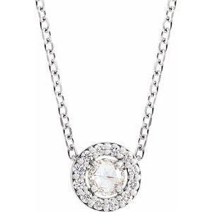 14K White Gold Round 3.5Mm G-H Vs/Si1 1/6 Ctw Natural Rose-Cut Natural Diamond Halo-Style Necklace, Length: 18 In
