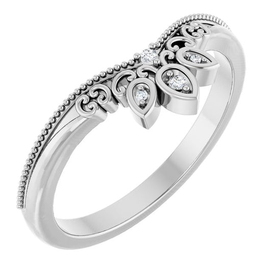 14K White Or Yellow Gold Round Polished .02 Ctw Natural Diamond Contour Band, Size 7
