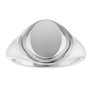 14K White Gold Oval 11.29 X 14.65 Mm Brush Polished Womens Signet Ring Size 7