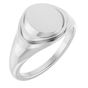 14K White Gold Oval 11.29 X 14.65 Mm Brush Polished Womens Signet Ring Size 7