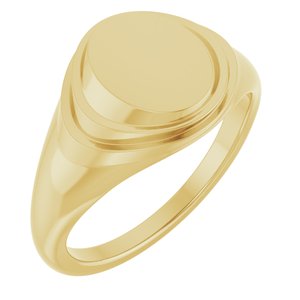 14K Yellow Gold Oval 11.3 X 14.7 Mm Brush Polished Womens Signet Ring Size 7