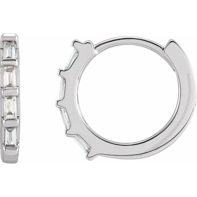14K Yellow Or White Or Rose Gold Straight Baguette 1.9 X 1 Mm Hinged Polished Natural Gemstone Earrings