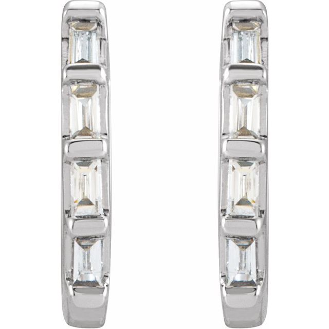 14K Yellow Or White Or Rose Gold Straight Baguette 1.9 X 1 Mm Hinged Polished Natural Gemstone Earrings