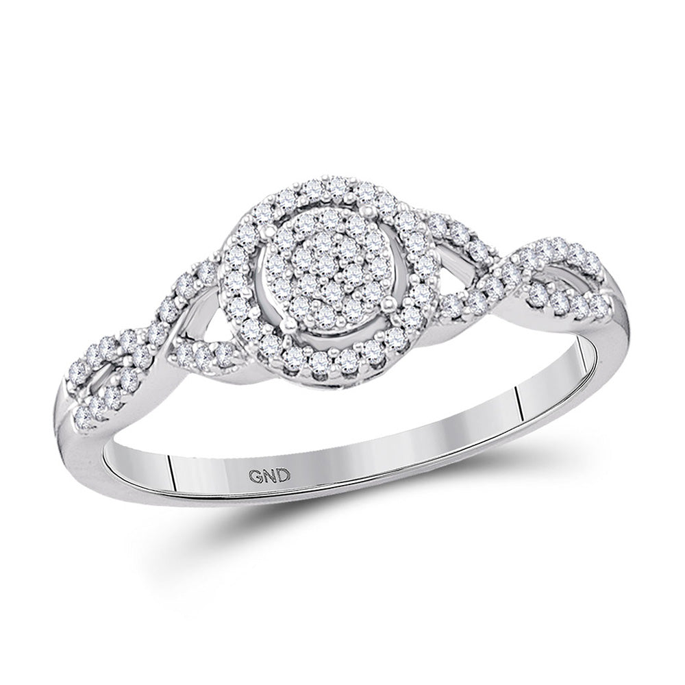 10K White Gold Round Diamond Cluster Bridal Wedding Engagement Ring 1/5 Cttw, Womens Size: 5-10