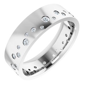 14K White Gold Round 2 Mm G-H Si2-Si3 3/8 Ctw Natural Diamond Flat Gypsy-Set Band Size 8