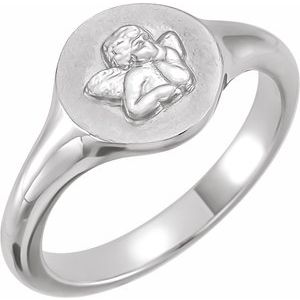 Sterling Silver 8.84 Mm Bead Blast/Polished Polished Cherub Angel Signet Pinky Ring Size 4