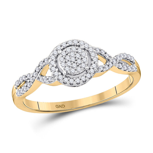 10K Yellow Gold Round Diamond Cluster Bridal Wedding Engagement Ring 1/5 Cttw, Womens Size: 5-10