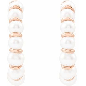 14K Rose Gold Pair 3 Mm Cultured White Freshwater Pearl Earrings, Length: 14.9 Mm, Thickness: 3 Mm