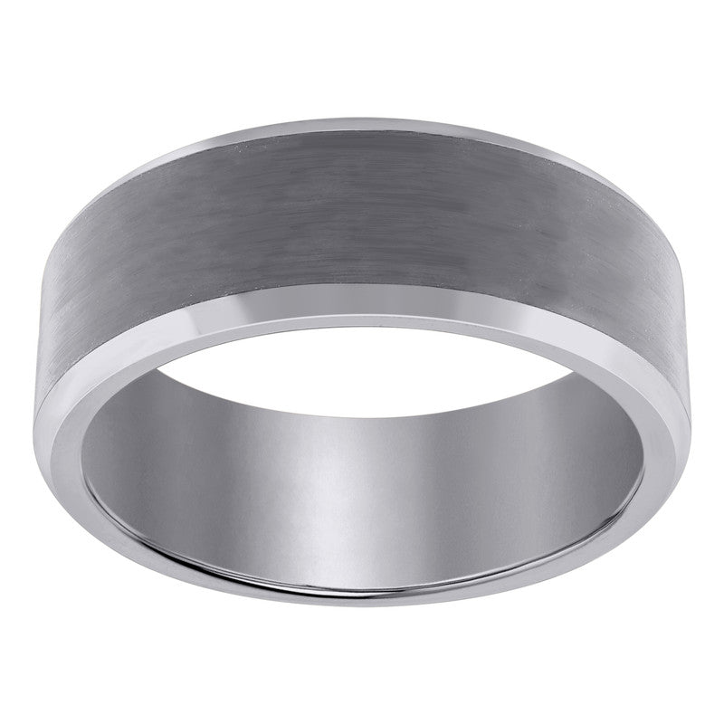Tungsten Mens Beveled Edges Brushed Comfort-fit Wedding Band 8mm Sizes 7 To 14