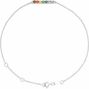 Sterling Silver Round 2 Mm  Multi-Gemstone Bar Bracelet, Length: 7.5 In