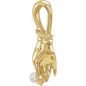 14K Yellow Gold Pearl 2 Mm Cultured White Seed Pearl Buddha Hand Pendant
