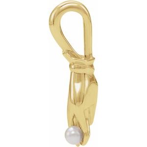 14K Yellow Gold Pearl 2 Mm Cultured White Seed Pearl Buddha Hand Pendant