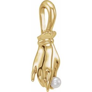 14K Yellow Gold Pearl 2 Mm Cultured White Seed Pearl Buddha Hand Pendant