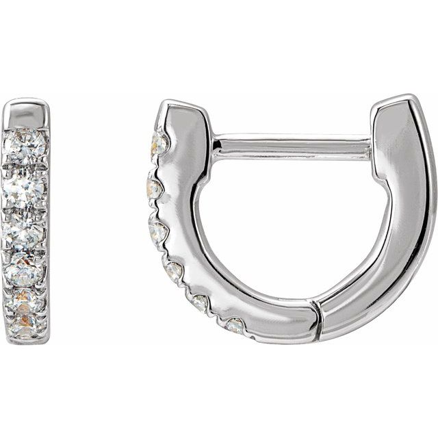 14K Yellow Or White Or Rose Gold 1.6 Mm Thick Round 1.3Mm Hinged Polished Natural Diamond Hoop Earrings