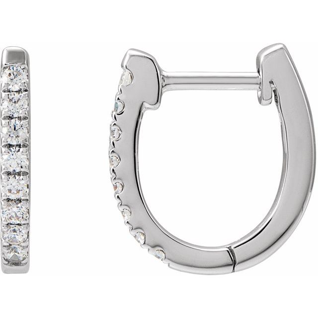14K Yellow Or White Or Rose Gold 1.6 Mm Thick Round 1.3Mm Hinged Polished Natural Diamond Hoop Earrings