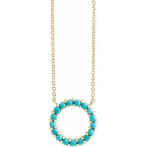 14K Yellow Gold Round 14.5 X 14.5 Mm 2 Mm Natural Turqoise Cabochon 18 In Necklace
