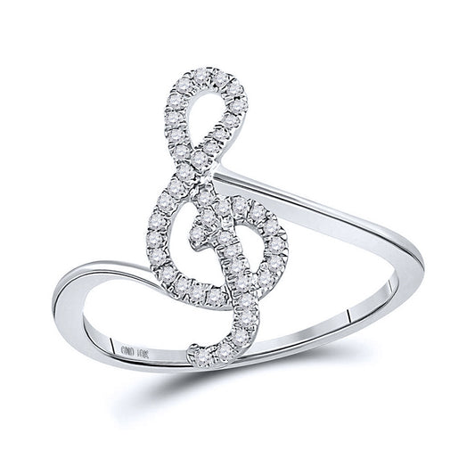 10K White Gold Womens Round Diamond Treble Clef Music Note Ring 1/6 Cttw, Womens Size: 5-10