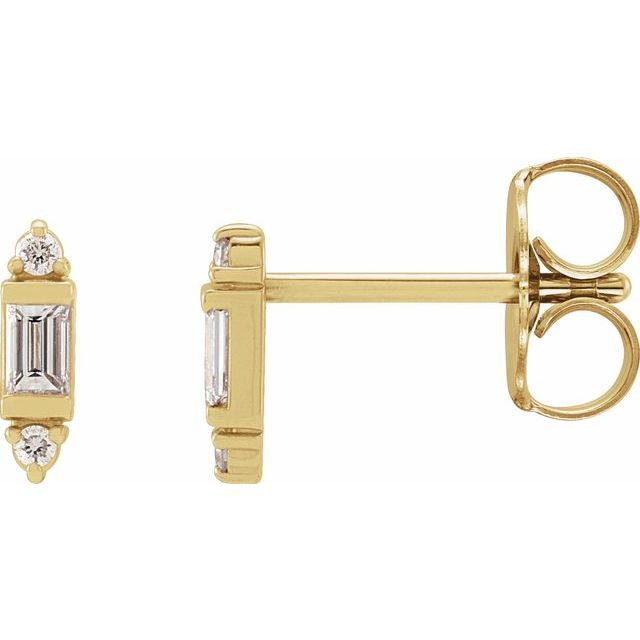 14K White Or Yellow Gold Straight Baguette 2.5 X 1.5 Mm Friction Back Polished 1/10 Ctw Natural Diamond Stud Earrings