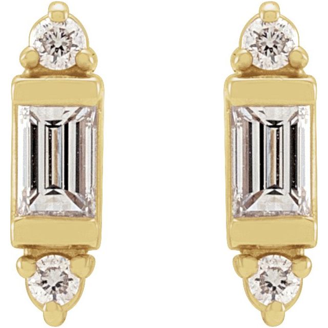 14K White Or Yellow Gold Straight Baguette 2.5 X 1.5 Mm Friction Back Polished 1/10 Ctw Natural Diamond Stud Earrings