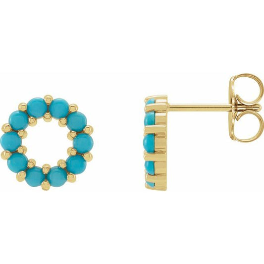 14K Yellow Gold 2 Mm Round Friction Back Polished Turquoise Cabochon Earrings