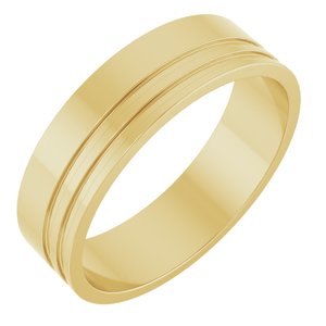 14K Yellow Gold 6 Mm Polished Mens Grooved Band Size 10