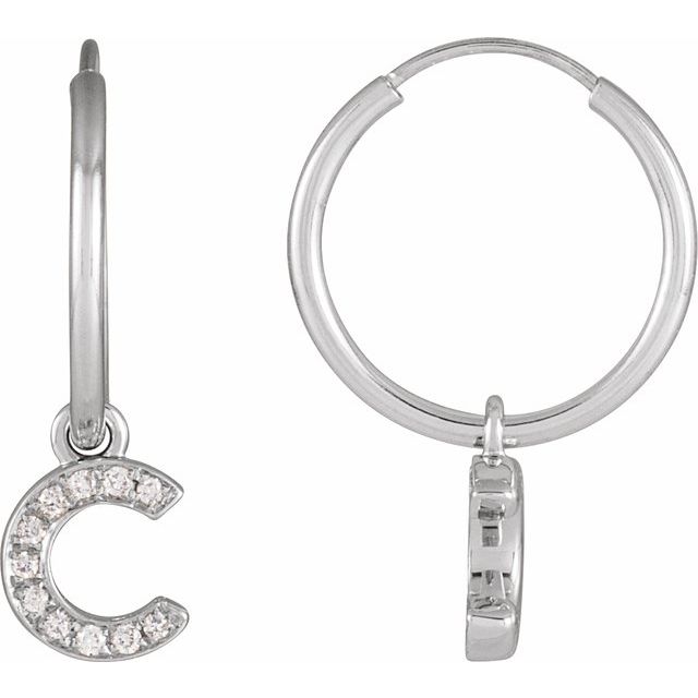 14K Yellow Or White Gold Round Hinged Polished Natural Diamond Initial C Hoop Earring