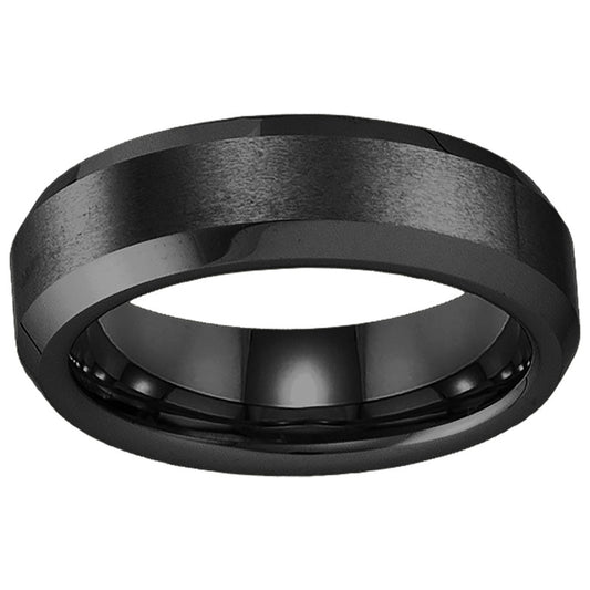 Tungsten Black Mens Beveled Edge Brushed Comfort-fit Wedding Band 6mm Sizes 7 To 14