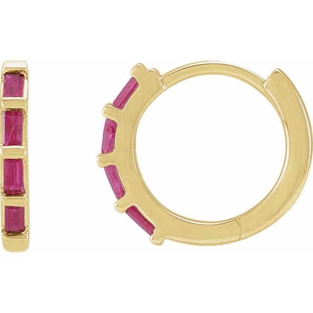 14K Yellow Or White Or Rose Gold Straight Baguette 1.9 X 1 Mm Hinged Polished Natural Gemstone Earrings