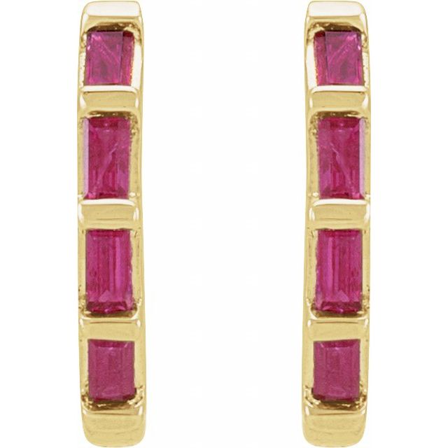 14K Yellow Or White Or Rose Gold Straight Baguette 1.9 X 1 Mm Hinged Polished Natural Gemstone Earrings