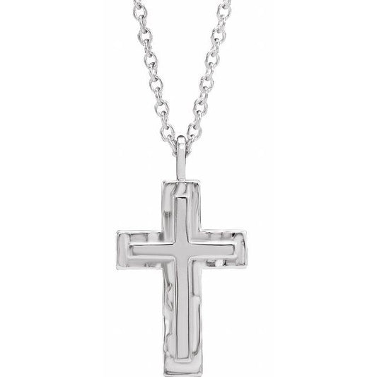 Platinum 24.47 X 13.4 Mm 18 In Polished Mens Texture Finish Cross Necklace