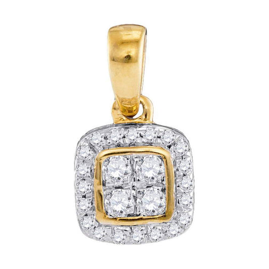 10K Yellow Gold Womens Round Diamond Square Cluster Pendant 1/10 Cttw