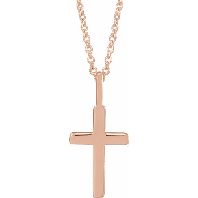 14K Rose Gold 23 X 13 Mm 16-18 In Polished Knife Edge Cross Necklace