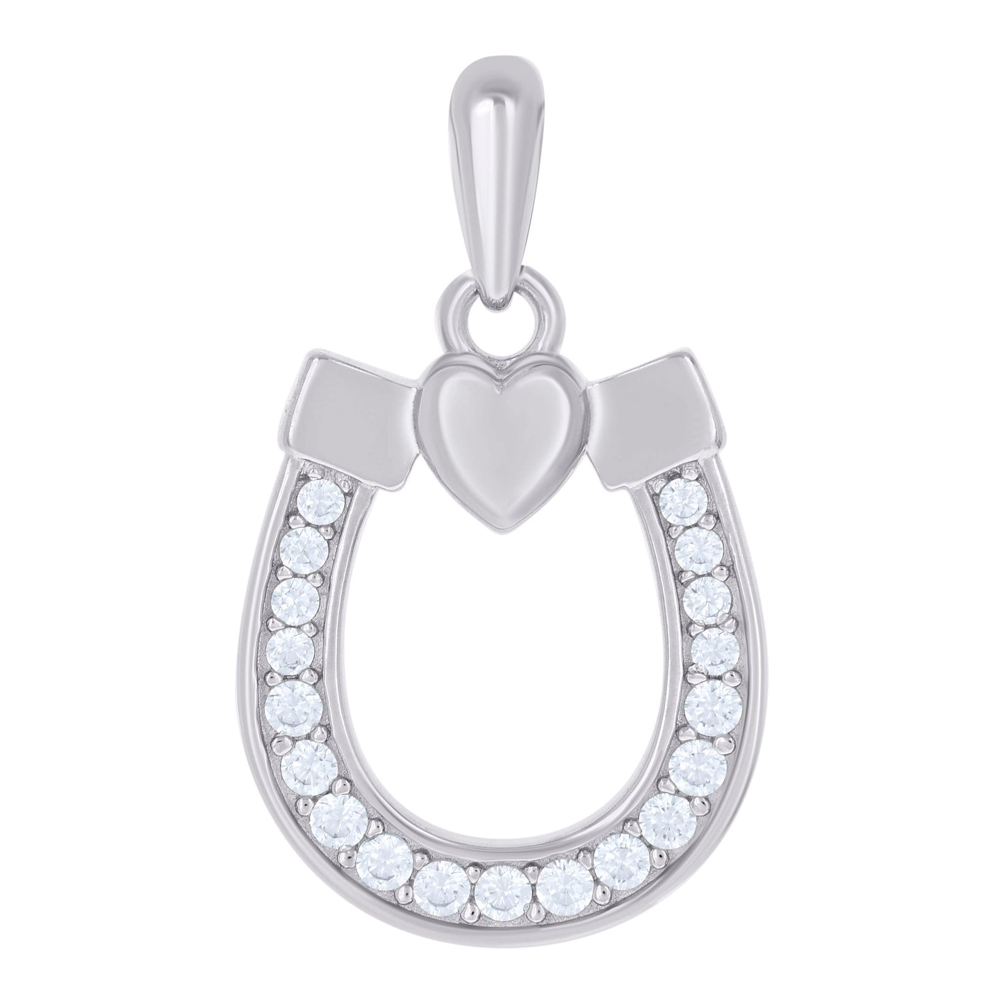 Sterling Silver Womens Cubic-Zirconia Horseshoe Good Luck Charm Pendant