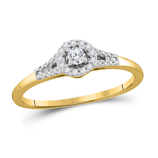 10K Yellow Gold Womens Round Diamond Solitaire Promise Ring 1/8 Cttw, Womens Size: 5-10