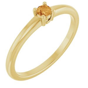 14K Yellow Gold Round 3 Mm Natural Citrine Ring Size 7